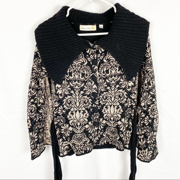 ANTHROPOLOGIE Black & Gold Brocade Print Sweater - Picture 4 of 6